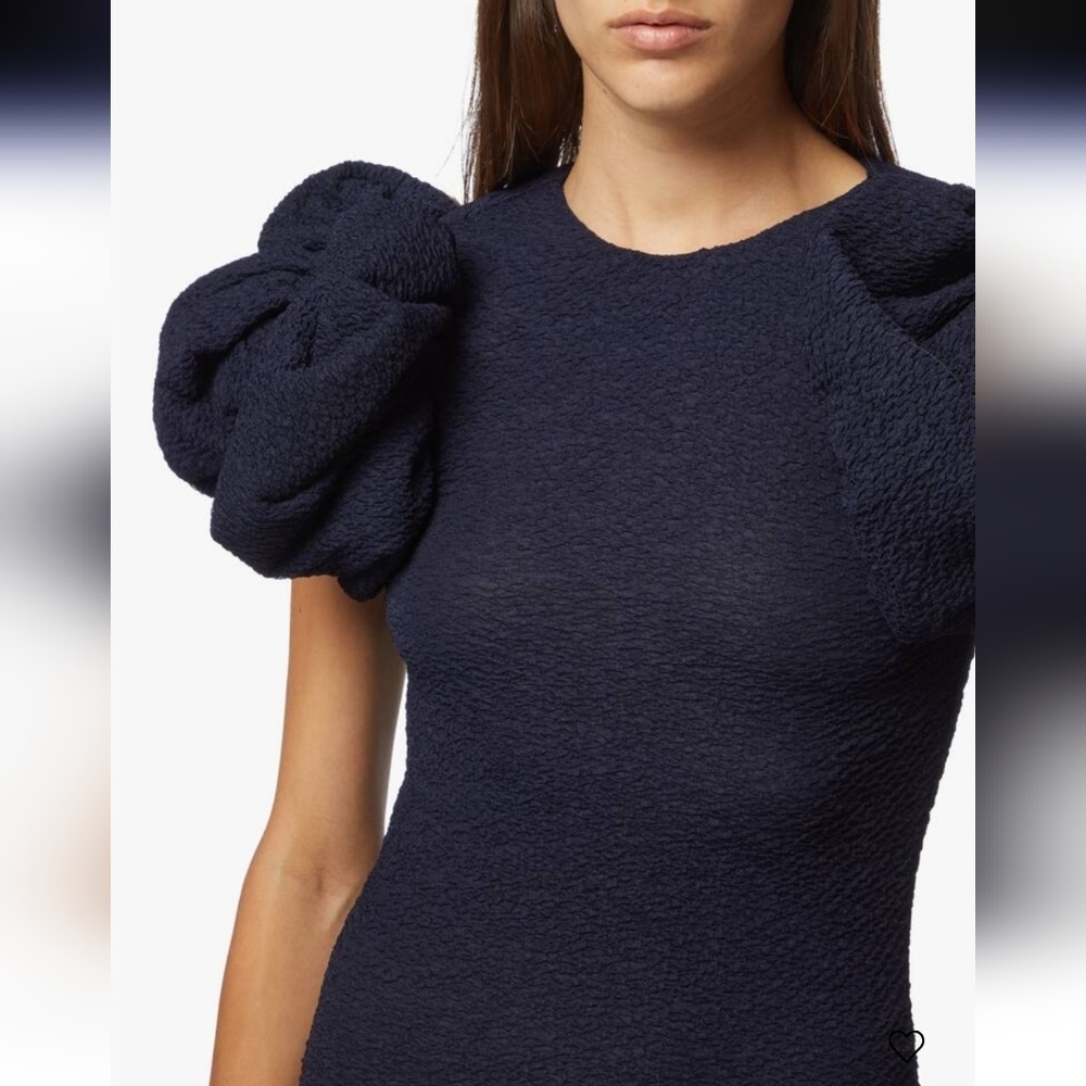 Rotate Birger Christensen Ruby Puff-Sleeve Mini Dress in Navy Blue Polyester - Picture 3 of 15